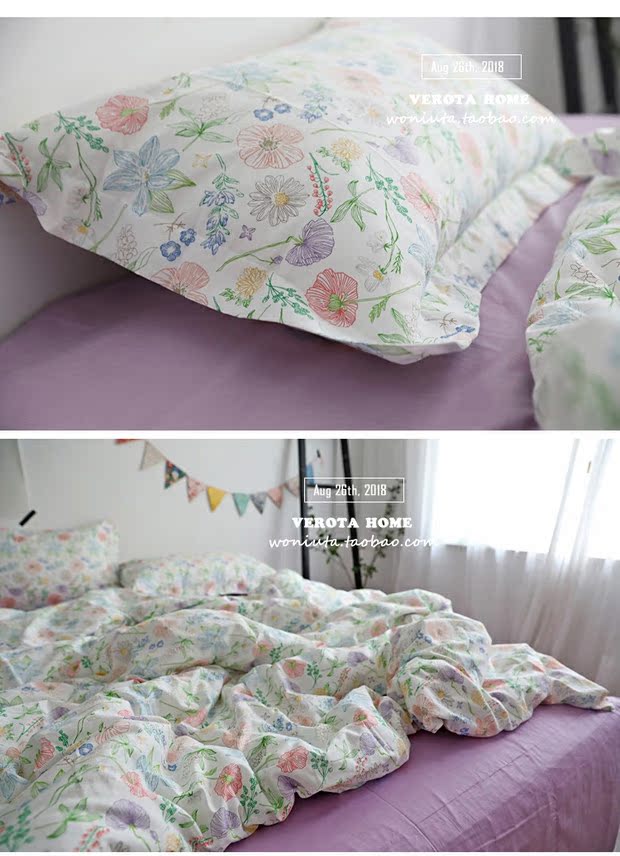 [Ốc] tháp lắp tấm bông hoa in ba gia đình bốn - Bộ đồ giường bốn mảnh chăn ga tencel