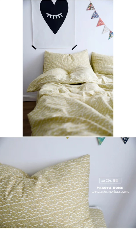 [Ốc] tháp kiểu Nhật hoa vàng in khăn trải giường cotton quilt ba gia đình bốn - Bộ đồ giường bốn mảnh