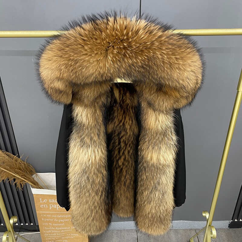 Winter Thickened Parka for Men, New Style with Detachable Mink Lining, Integrated Fur and Leather, Raccoon Whole Skin Fur Coat
