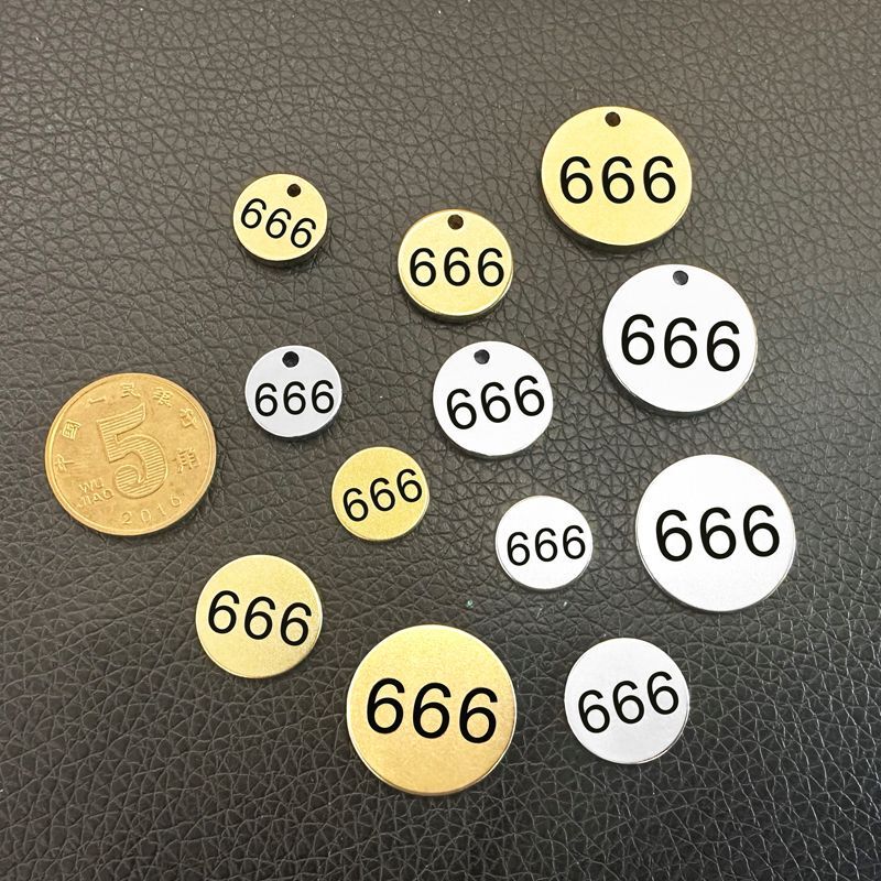 666 Metal Tag Stainless Steel Brass Engraved Name Number Digit Blessing DIY Round Mini Pendant Gift