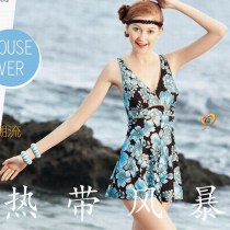Special clearance brand Hua Deisi gathered thin bronzing swimsuit womens one-piece skirt pants 93616 blue and green