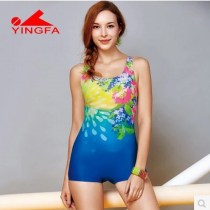 Brand Yingfa hot spring size digital Swimsuit female Conservative thin conjoined flat corner Y1669 blue yellow color