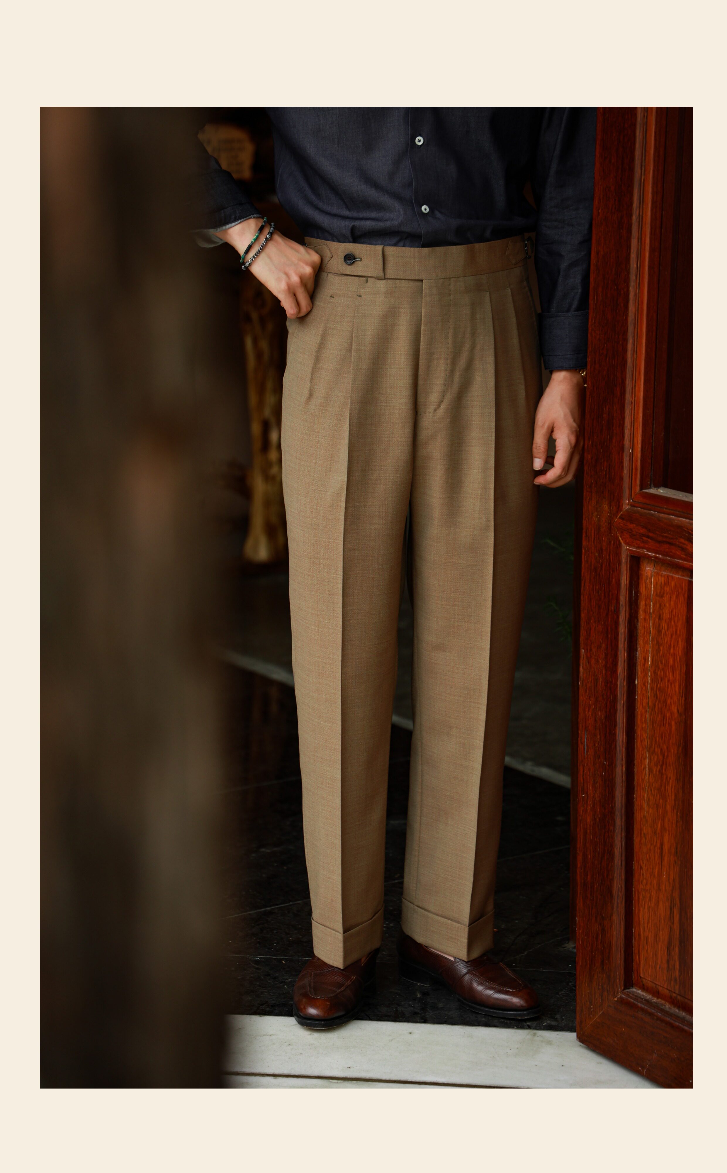 UGENTLE Мужской овцы волосы высокая Конечно ремесла " плывун Коричневый смысл высокий талия париж с застежкой джентльмен брюки 