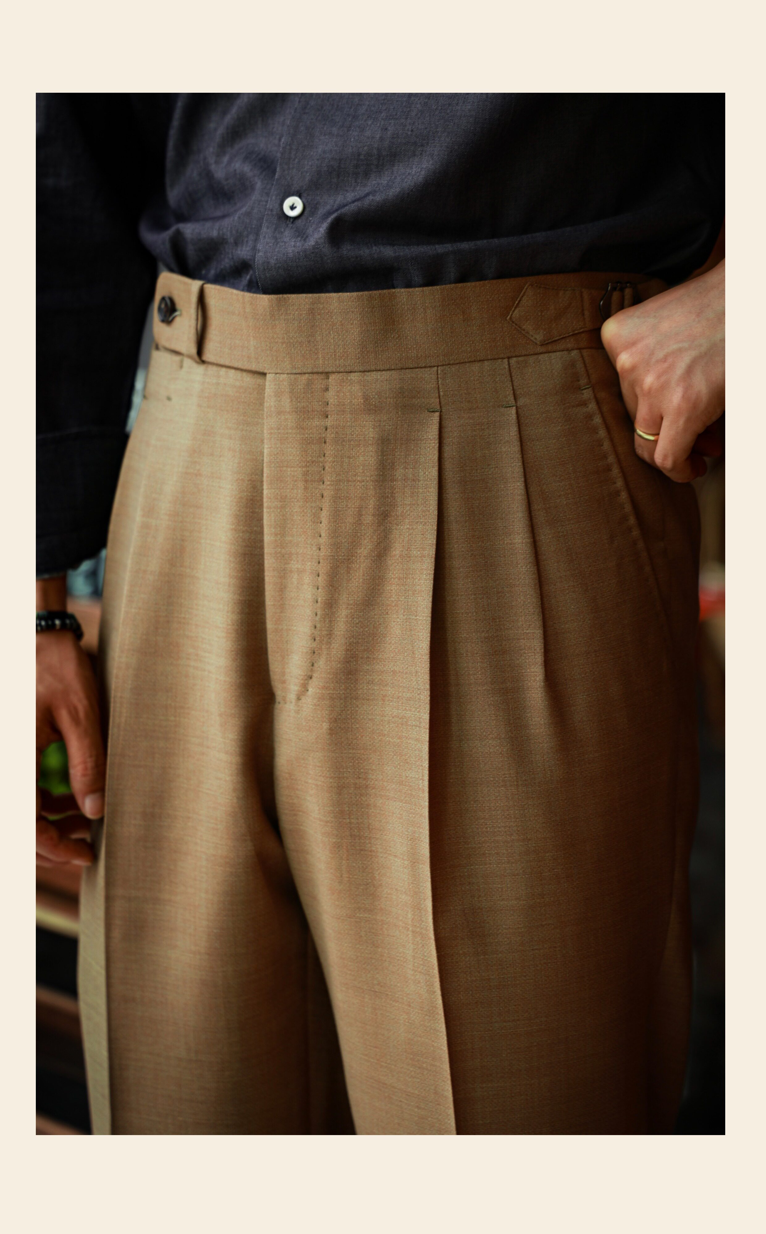 UGENTLE Мужской овцы волосы высокая Конечно ремесла " плывун Коричневый смысл высокий талия париж с застежкой джентльмен брюки 