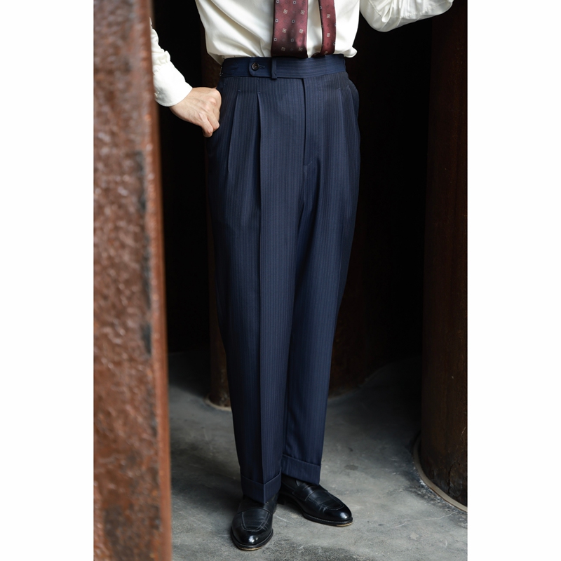 Ugentle "Empire of Power" Series "Blue Hour Stripes" Italian Paris Buckle High-Waisted Men's Trousers