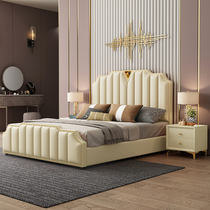 Light luxury bed real leather bed European double bed modern simple Master Bedroom 1 8 meters wedding bed ins Net red soft bag bed storage