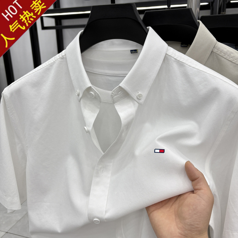 Authentic Tommy Short-Sleeved Shirt for Men, Summer New Popular Style Shirt, Casual Business Wear for Young and Middle-Aged Men, Thin Men's Shirt