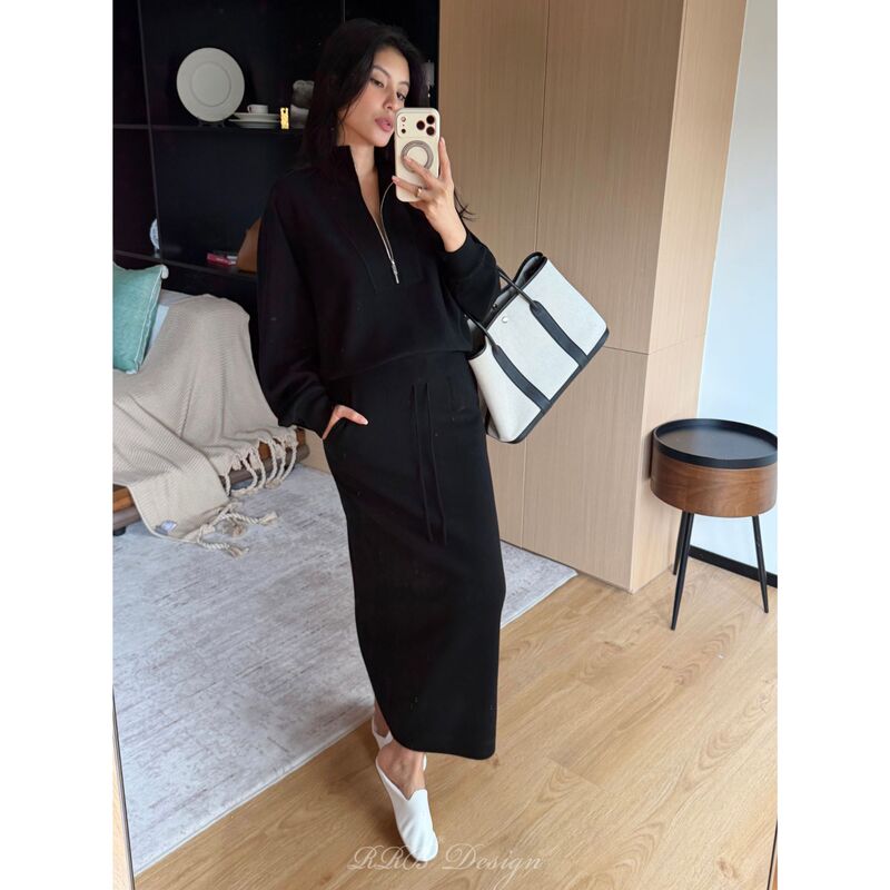 Rrb Design Fashionable Slimming Warm Light Sports Wool Blend Pullover Knitted Skirt Woolen Suit