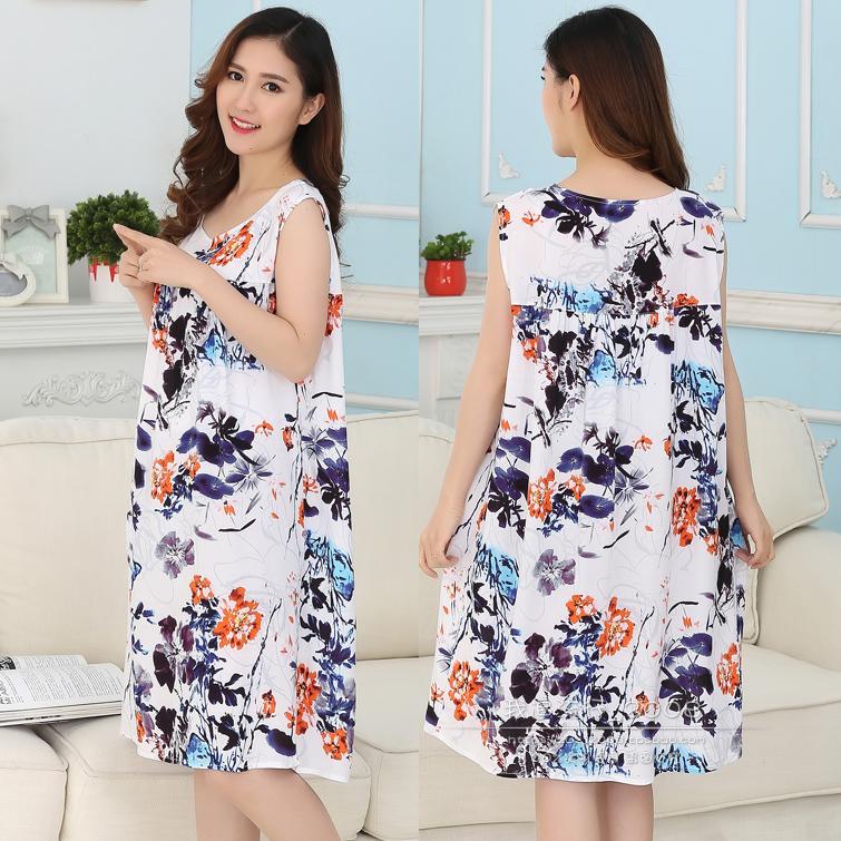 Đặc biệt hàng ngày bông lụa đồ ngủ phụ nữ mùa hè bông nhân tạo nightdress tay bông váy kích thước lớn thai sản ăn mặc nhà dịch vụ