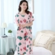 Váy ngủ mùa hè của phụ nữ cotton lụa nguyên chất đồ ngủ ngắn tay váy cotton lụa phục vụ tại nhà váy cotton nhân tạo cộng với chất béo cộng với kích thước váy dài - Cha mẹ và con