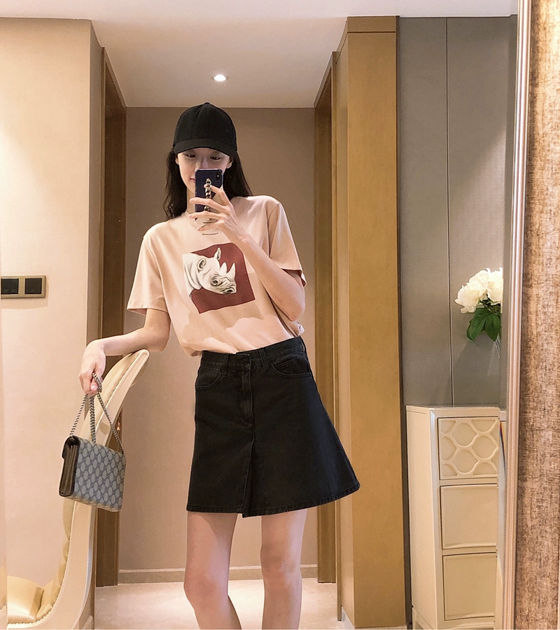 Lược đồ là thời trang và mỏng! Chân váy denim không dây thắt lưng cao chữ A - Váy