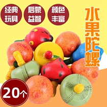 Wooden coloured fruit tops small hand turning small tops traditional nostalgic children woody puzzle stalls Toys