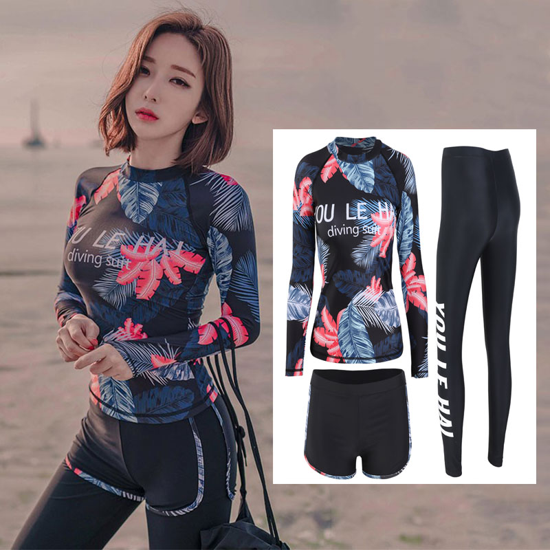 Korea sports large size swimsuit three pieces of dive dress fat mm conservative two piece thin professional swimsuit