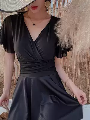 South Korea ins large size swimsuit women fat mm200 kg conservative cover meat slim one-piece dress hot spring swimsuit flat corner