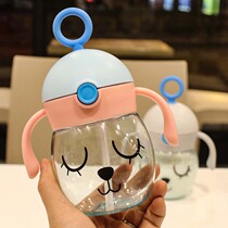 Cute cartoon cute male and female baby plastic suction cup creative drinking cup handle summer water Cup children kettle