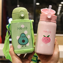 Fresh fruit children stainless steel Vacuum Thermos cup with cup set kindergarten school carrying drinking water straw Cup