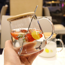 Japanese-style large-capacity glass cup ins with lid spoon student office milk cup handle mug explosion-proof