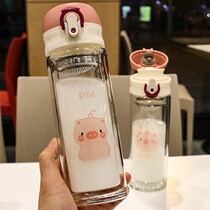 Flower Tea Cup double-layer Tropical tea compartment High Borosilicate Glass student Cup cute tea straight drinking cup