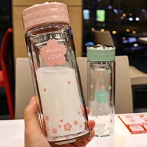 With tea leak double-layer heat-resistant explosion-proof glass students fresh tea cups girls drinking water tea health cups