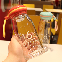 New Macaron heat-resistant high borosilicate explosion-proof glass male and female students make tea cup rope portable couple cup