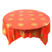 Wedding Disposable Table Cloth Thickened Red Plaid Plastic Waterproof Oil Table Cloth Printed Wedding Celebration New Year Fu Character Round Table Cloth