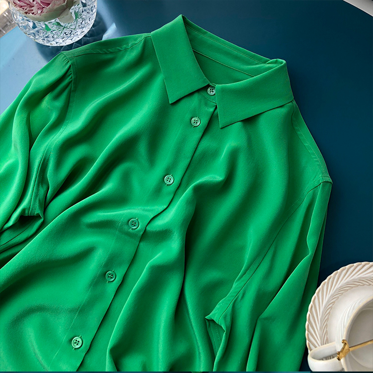 This Color Is so Flattering~ Pure Source, Simple Solid Color Silk Crepe De Chine Long-Sleeve Shirt, Elegant Commuter Top for Women This Color Is so Flattering~ Pure Source, Simple Solid Color Silk Crepe De Chine Long-Sleeve Shirt, Elegant Commuter Top for Women