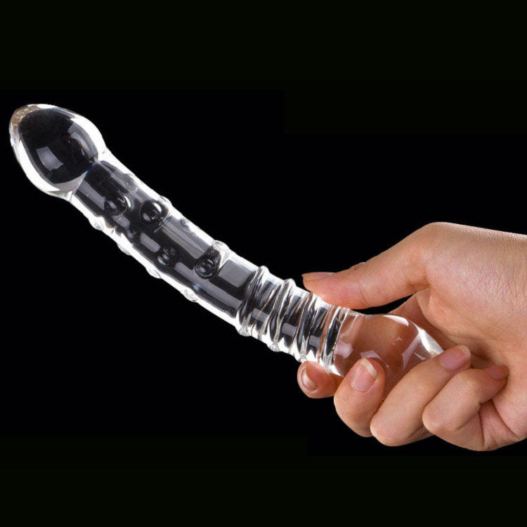 Crystal double head yang with curved path through pyloric glass female self masturbator emulation sextoys glass dildo