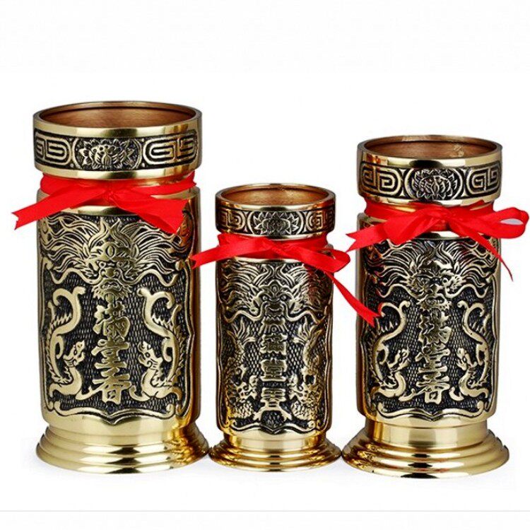 Buddha's Buddhist Hall Home Fragrant Barrels of incense Case Incense Case Utensils Suit Upright Incense Wire incense stove fragrant insert full of pure copper incense cylinder
