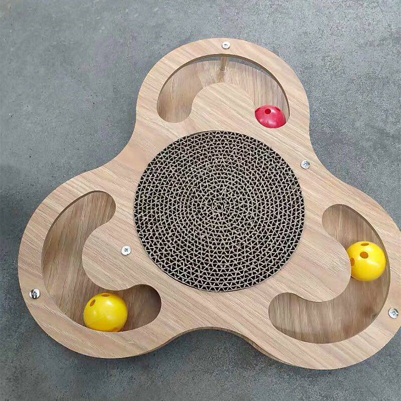 Fibreboard Wood Grain Catch box Puzzle Cat Toy Corrugated Paper Cat Grab Board Bell Bell Ball Sound Toy
