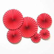 One year old three flowers explosive Chinese style red fan wedding car decoration folding fan flower shop opening flower basket round fan set