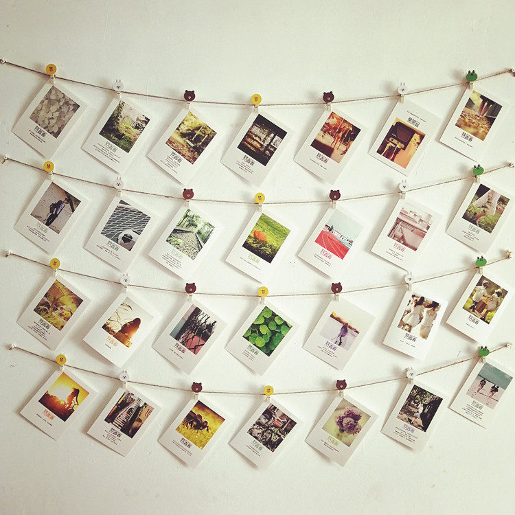 Creative hemp rope photo clip Colorful dormitory decoration hanging photo wall photo clip Cartoon small wooden clip