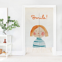 Watercolor cartoon childrens bedroom door curtain Kitchen partition curtain Bathroom curtain Feng Shui curtain half curtain free hole customization