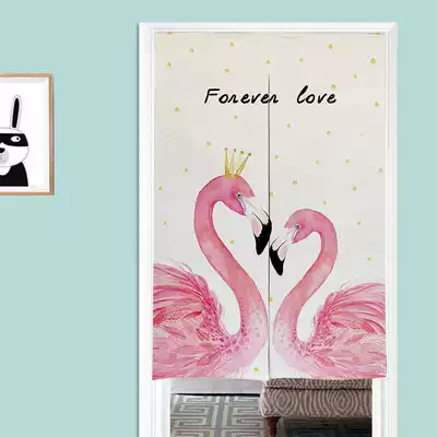 Nordic ins girl heart flamingo cartoon door curtain bedroom cloth curtain partition window Feng shui curtain hanging curtain half curtain customization