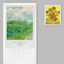 Oil painting art fan Kitchen door curtain Bedroom partition air conditioning fabric door curtain Decorative curtain Feng Shui curtain Half curtain custom