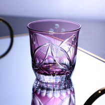 Wine whisky Japanese wide mouth cocktail glass Edo cut stained glass vintage carved fruit juice cup