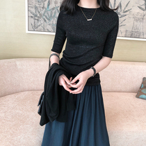Zhao style delicate skin-friendly_soft gold thread wool giant thin_Dark Flash temperament air conditioning short sleeve sweater