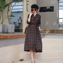 Zhao style autumn taste jin mouth wool fabric autumn winter retro tone loose check dress