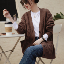 Caramel Macchiato Mirano wool vintage twisted high gram heavy heavy thick sweater grandma cardigan