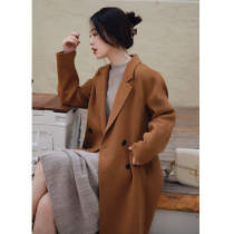 Zhao type word-of-mouth light luxury Y factory fabric woven treasure chao fine wool chestnut straight double-breasted coat