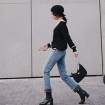 Zhao Tan style Turkish fabric color retro_autumn and winter Penny feel versatile curling nail bead jeans