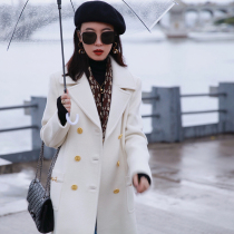 Zhao style retro famous star custom gold buckle slim wool cashmere thick coat