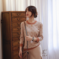 Zhao Tan style Paris style casual elegant 21 autumn love M silk wool jacquard wave dot thin sweater