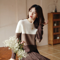 Zhao money Winter latte Tokyo Dai Guanshan mellow grade three stitch stitch color wool cashmere sweater
