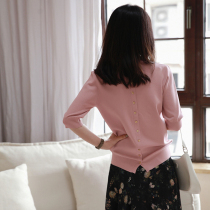 Zhao Jie gentle implied Japanese imported acetate yarn back buckle design and short knitting shirt