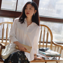 Zhao Jie - style blogger wind white shirt high density cotton loose and type design sense leisure long sleeved large shirt