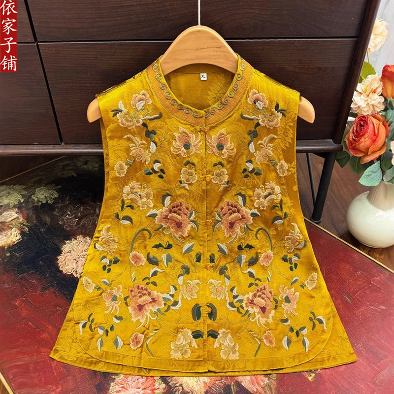 Spring and Autumn New Ethnic Style Heavy Embroidery Vest for Women, Retro New Chinese Style Sleeveless Waistcoat Top
