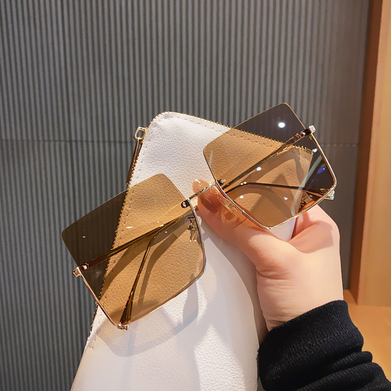 France Portney Bell square large frame net red with sunglasses female personality half frame sunglasses men's square