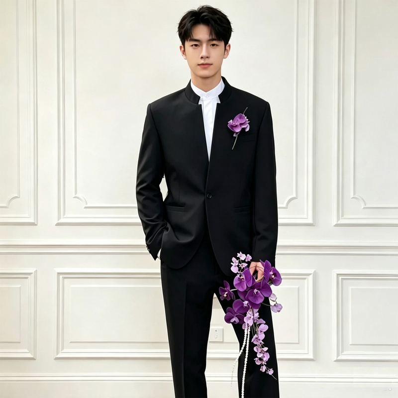 New Chinese-Style Men's Suit Set with Stand Collar, Zhongshan-Style Jacket, Stylish Casual Blazer with a High-End Feel, Engagement Attire New Chinese-Style Men's Suit Set with Stand Collar, Zhongshan-Style Jacket, Stylish Casual Blazer with a High-End Feel, Engagement Attire