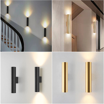 Modern minimal LED double head gold cylindrical wall lamp hotel living room backroom wall corridor bedroom bedhead lights