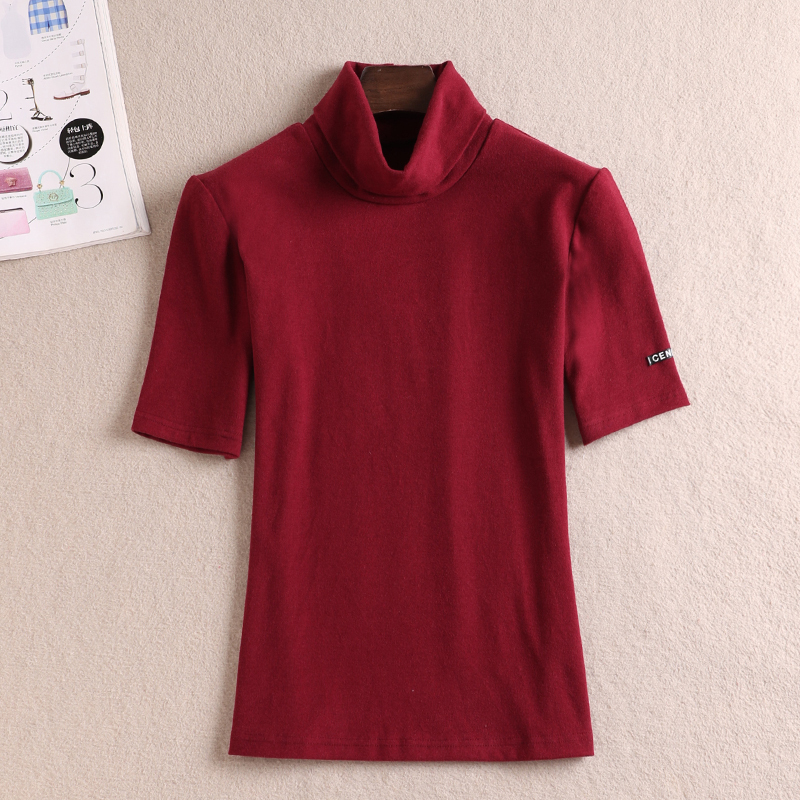 Qianzhinuo Autumn and Winter Women's Clothing Brushed Pure Cotton Plus Size High-Neck Slim-Fit Women's T-Shirt New Mid-Sleeve Stacked Collar Base Shirt